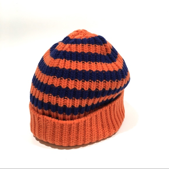 Gucci Bee Beanie -100% Wool -Orange / Blue Striped -NWT - Picture 4 of 7